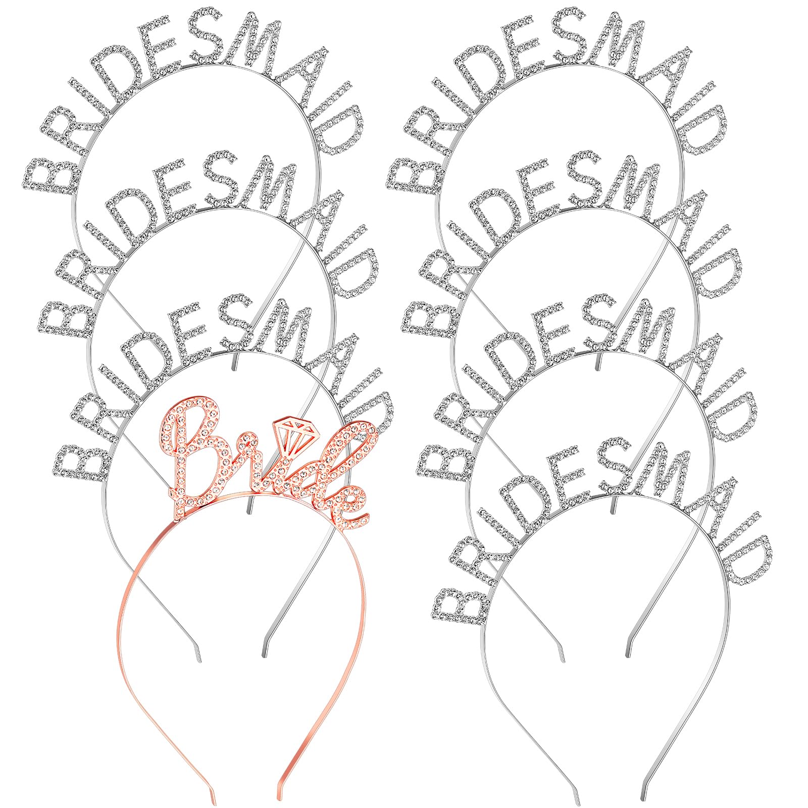 Maysing8 Pcs Rhinestone Bride Headband Bride Tiara Bachelorette Party 1 Bride Headpiece 7 Bridesmaid Hair Accessories for Bridal Shower Wedding