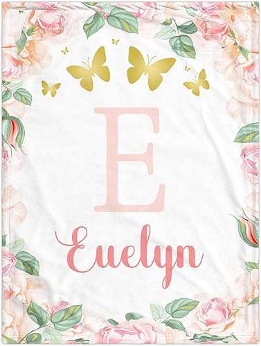 Miniatura 1 de Youltar Manta de bebé personalizada con nombre de niña, manta de bebé personalizada, suave y cómoda, manta de mariposa floral rosa, perfecta para