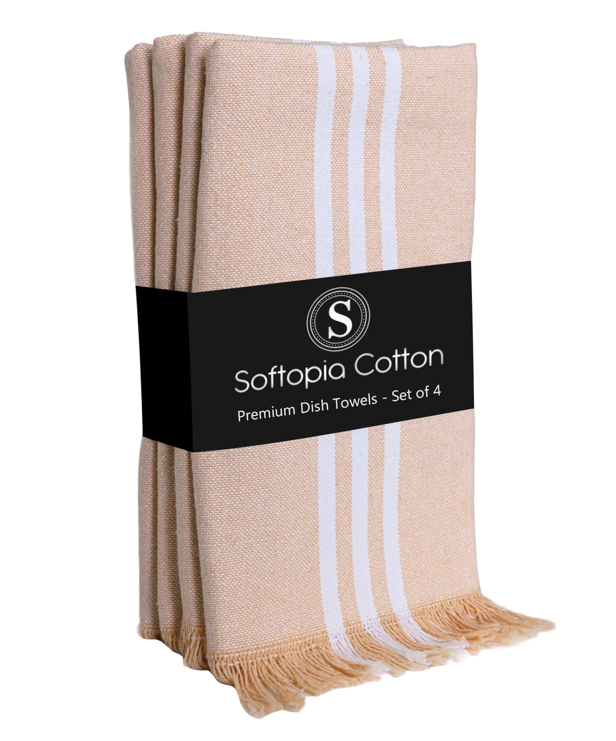 Prewashed Stripe Kitchen Towels 4 Pack, 16x26 Inches, 100% Cotton, Dish Towels for Kitchen Drying, Reusable Tea Towels, Absorbent Wash Cloths, Quick Dry and Machine Washable - Beige