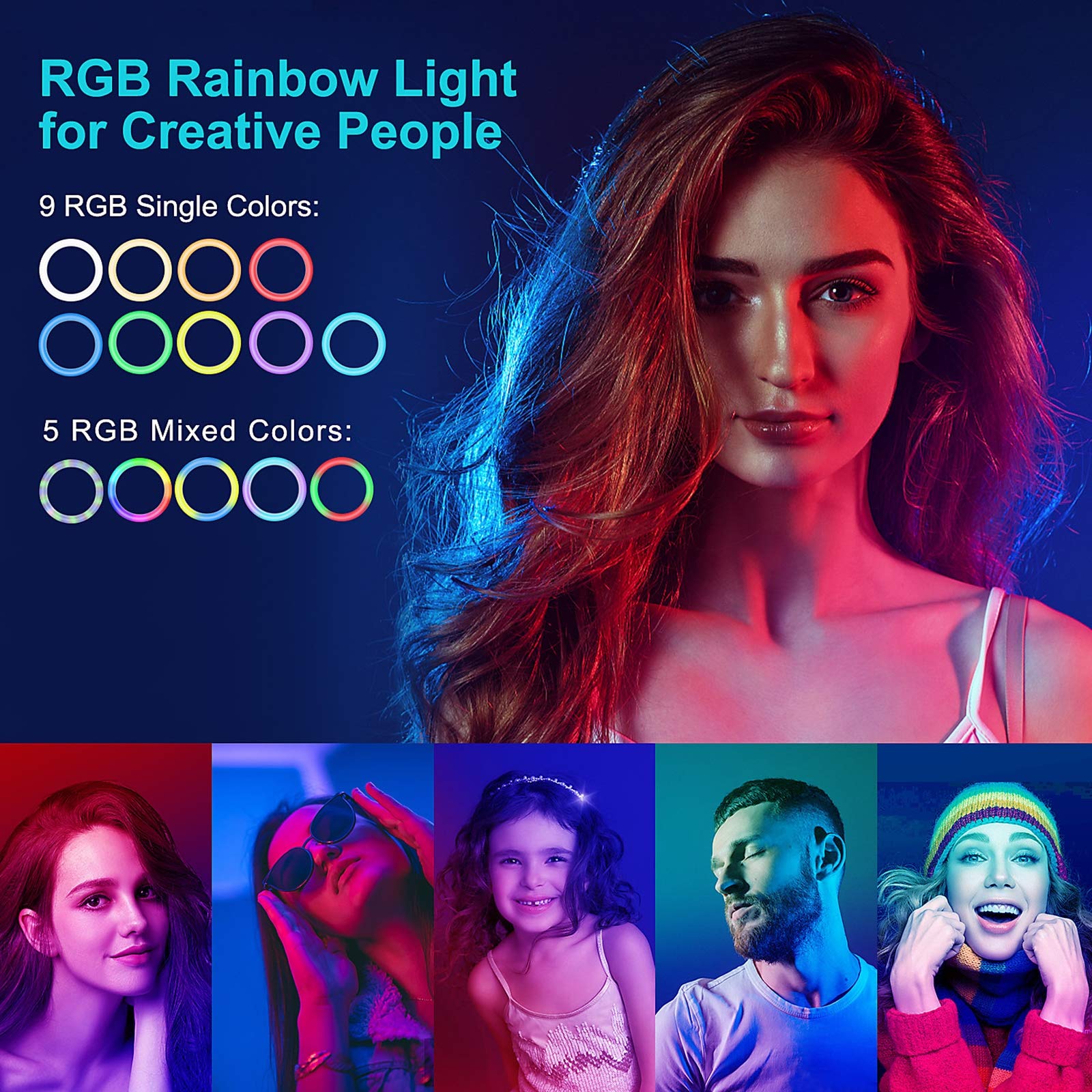 Luce ad Anello dimmerabile RGB 10 Pollici, Luce ad Anello Flash a 14 Colori con Supporto per treppiede e Supporto per Telefono, per Video Youtube, Live Streaming, Trucco, per iOS e Android