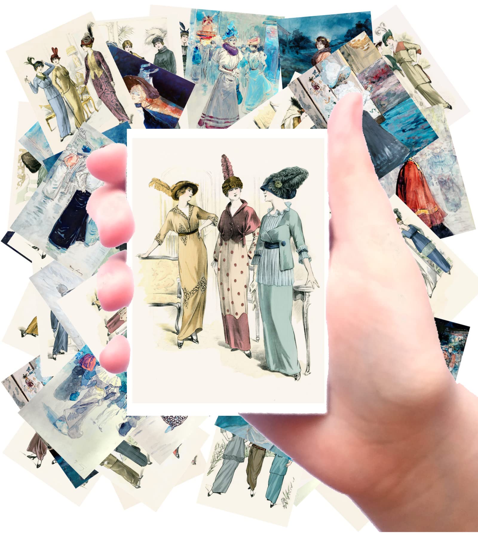 Stickers [24 pcs x 2.5"x3.5" Each] Oil Style Paintings of 1920's People Dressed Up at Events Old Book Illustrations Vintage FLONZ Ephemera for Craft and Scarpbooking