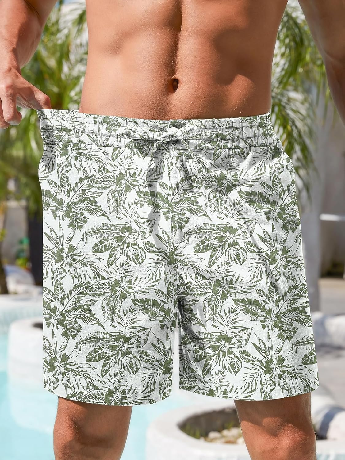 RQP Mens Cotton Linen Shorts Casual Drawstring 7inch Inseam Shorts Stretch Summer Beach Wear - Image 5