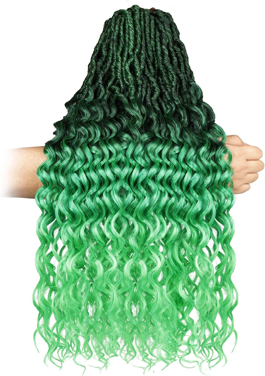 Faux Locs Crochet Hair for Black Women- 24 Inches 8 Packs 112 Strands Pre Looped Ombre Black to Green, Soft Locs with Long Curly Ends(24"-8 (24 Inches (Pack of 8), T1B/Green)