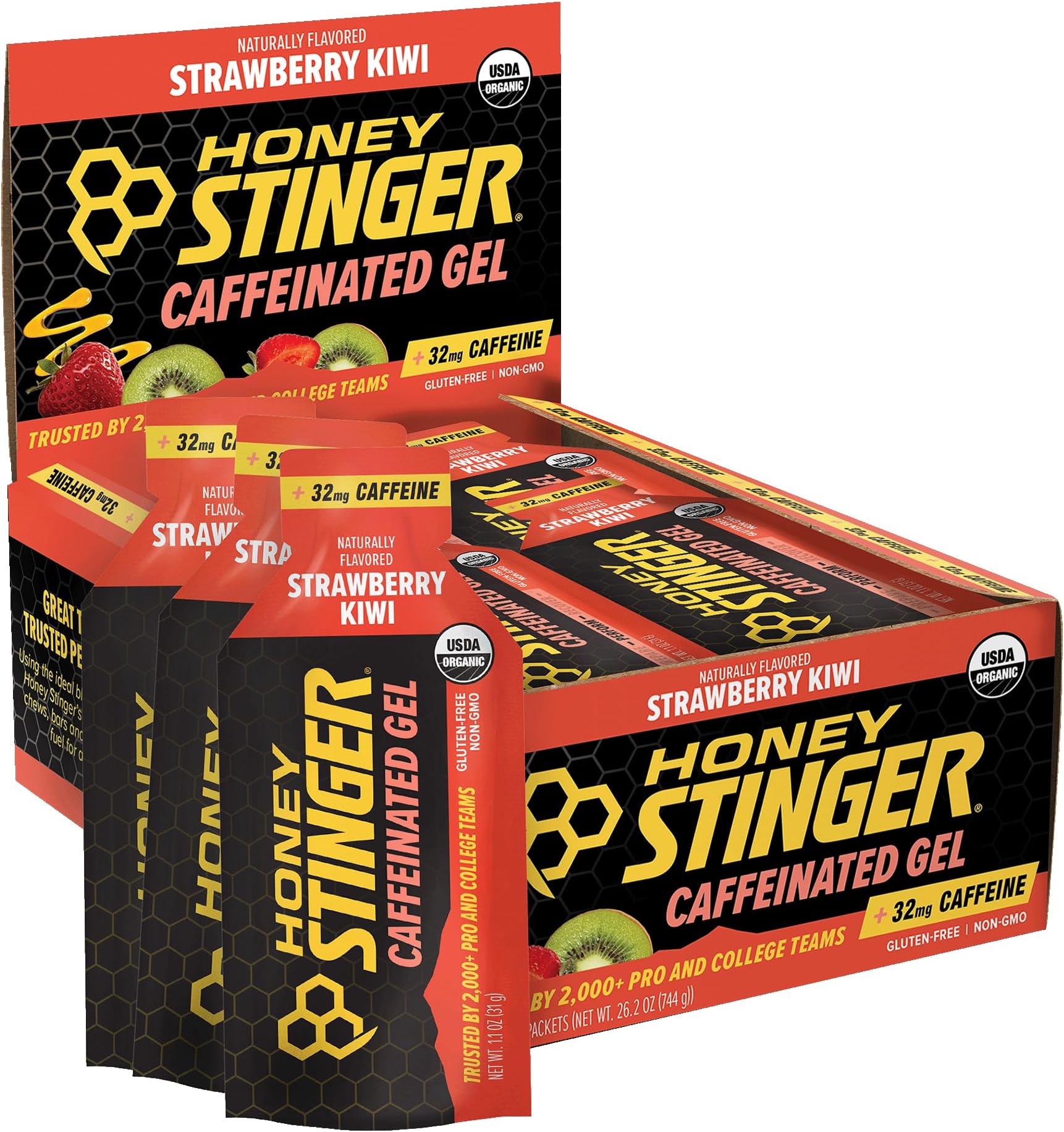 Honey Stinger Strawberry Kiwi Energy Gel, Caffeinated & Gluten Free with Organic Honey, for Exercise, Running and Performance, Sports Nutrition for Home & Gym, Pre and Mid Workout, 24 Pack