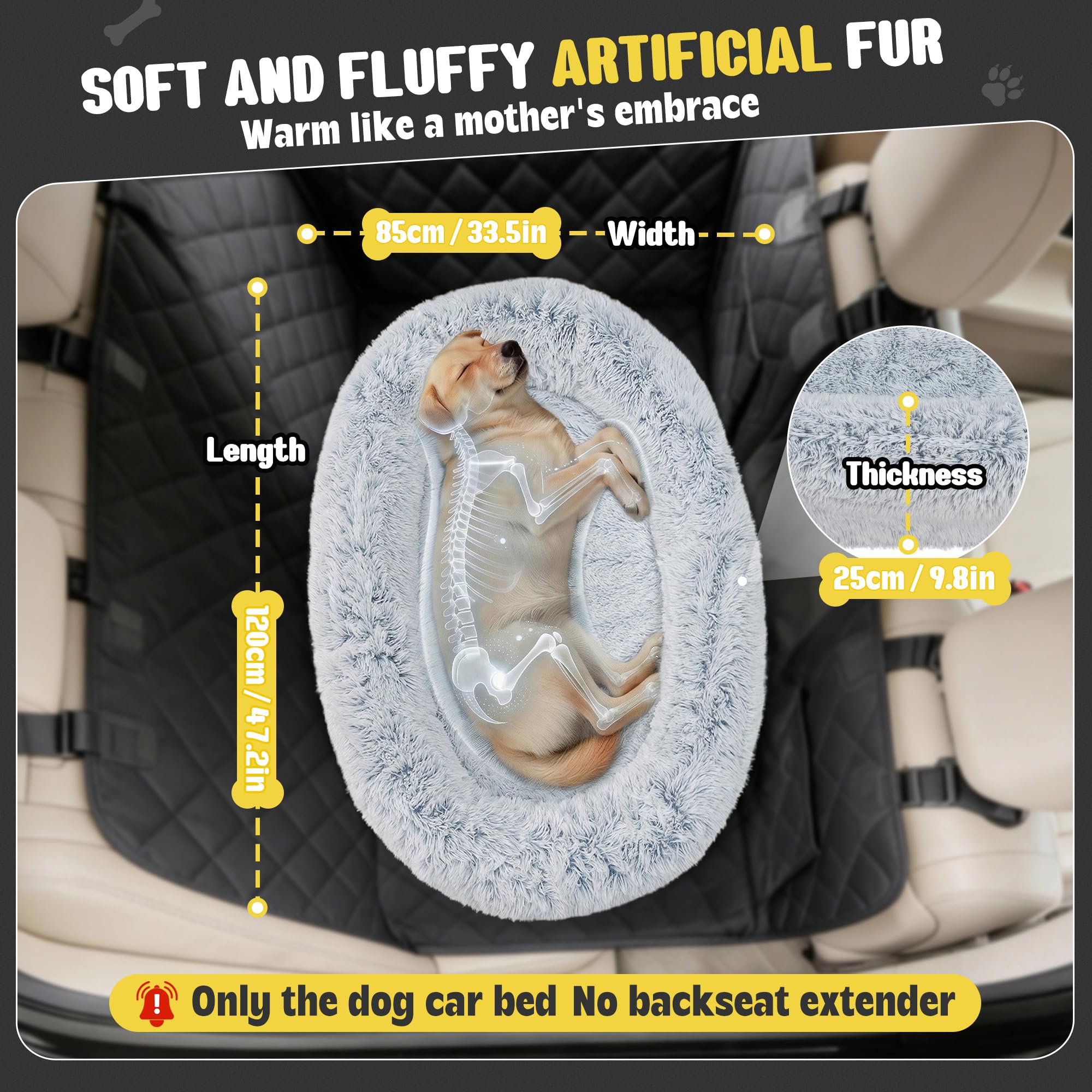Perro Grande Coche Asiento, Suave Cuscino Coche Perros, Enorme Cama Acolchada Para Perro, Alfombrilla Extraíble Impermeable y Lavable, Suave y Antideslizante Asiento Trasero y Maletero, Gris Claro