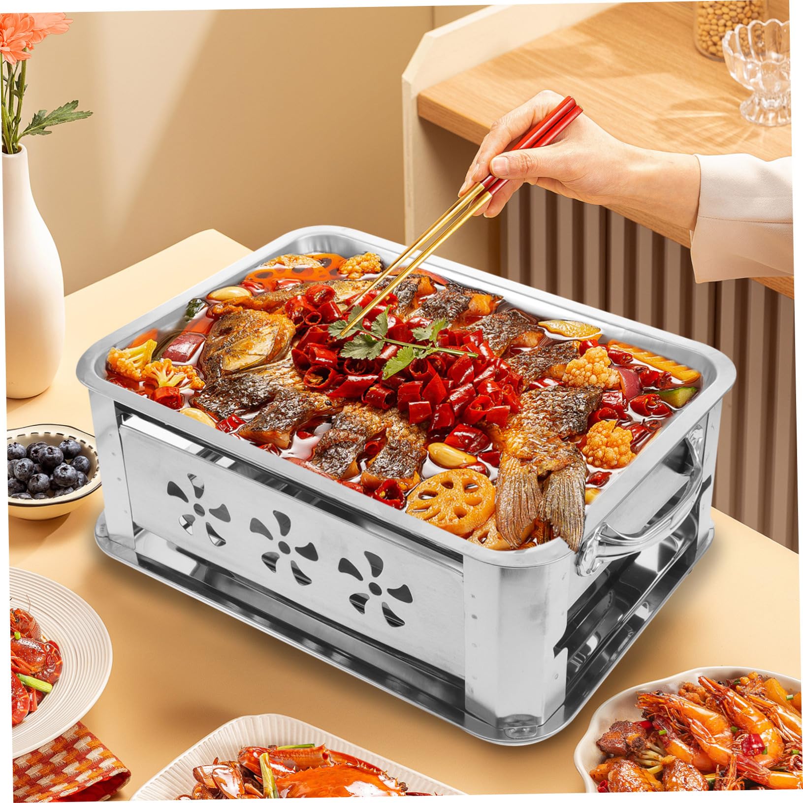 Toyvian Bandeja para Almacenar Pescado Rectangular de Acero Inoxidable | Plata, Bandeja a Juego, para Camping y Cocina, Práctica Fácil Almacenamiento