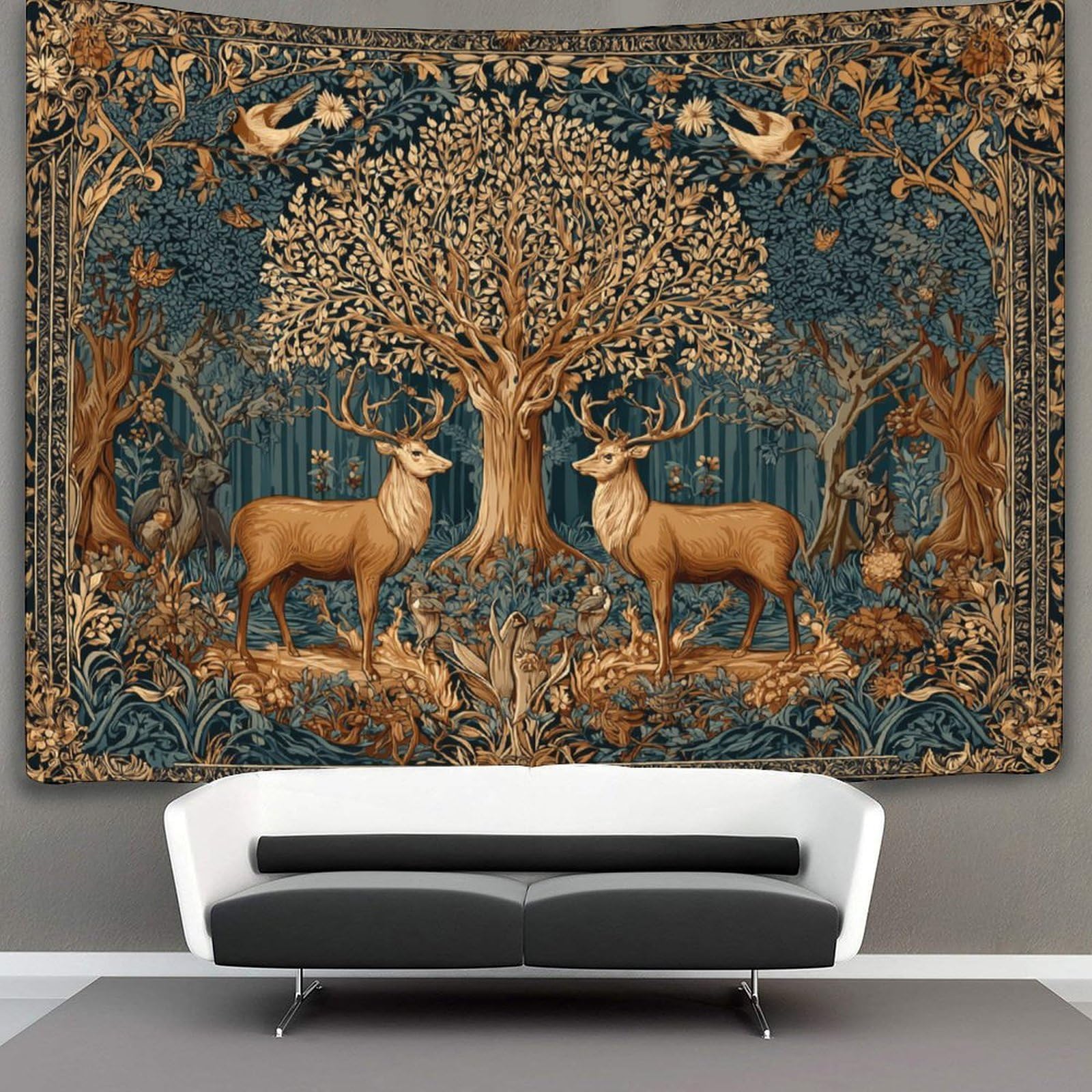 kaiyun Medieval Style Tapestry Scene of Deer Hunting in The Forest Wall Hanging Bedroom Home Decor 70cmx100cm