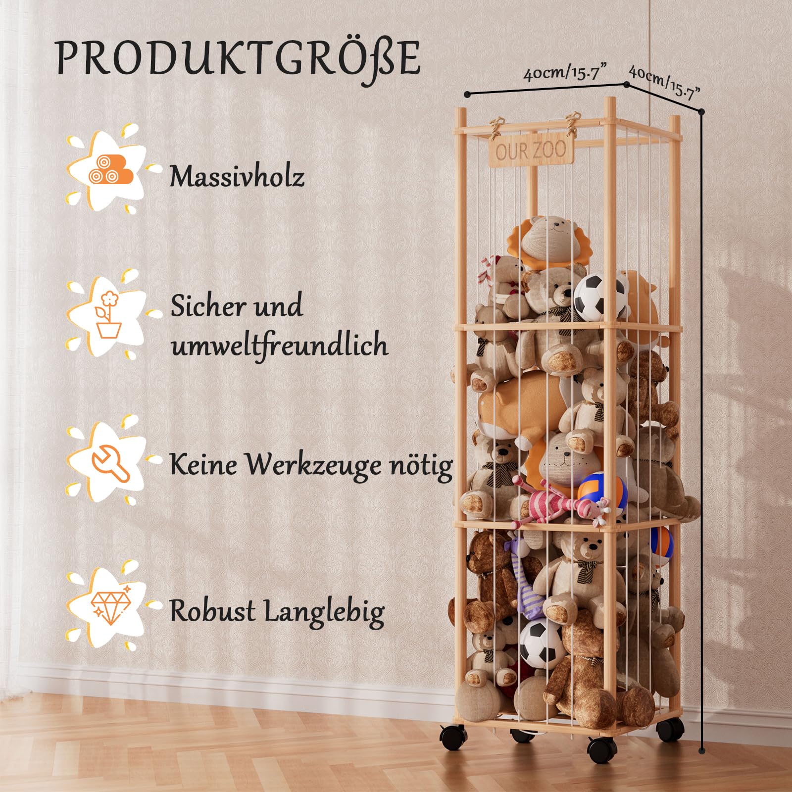 Estantería de almacenamiento para animales de peluche, gran estantería de madera para guardar juguetes de peluche, para ahorrar espacio en la habitación de los niños, sala de juegos y