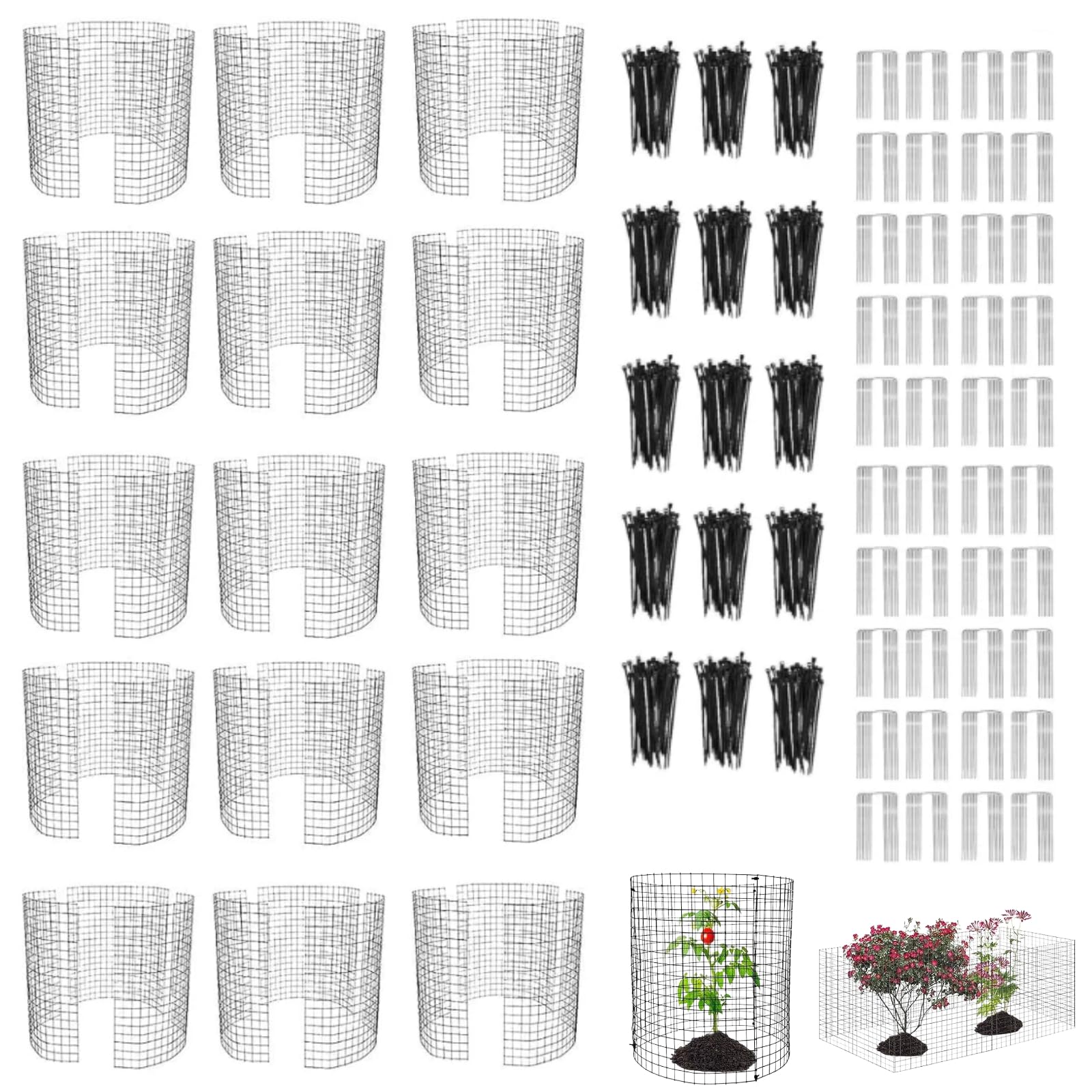 Plants Protector from Animals Rustproof 13.7inch Metal Mesh Plants Cages to Keep Animals Out Wire Garden Cloche Plant Protectors for Indoor Outdoor Garden (Black-15sets)