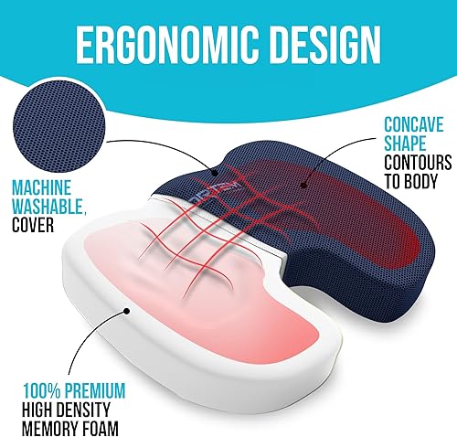 Miniatura 3 de FORTEM Cojín para silla, cojín de asiento para silla de oficina, cojín de asiento de automóvil, almohada ortopédica de coxis, almohada de espuma