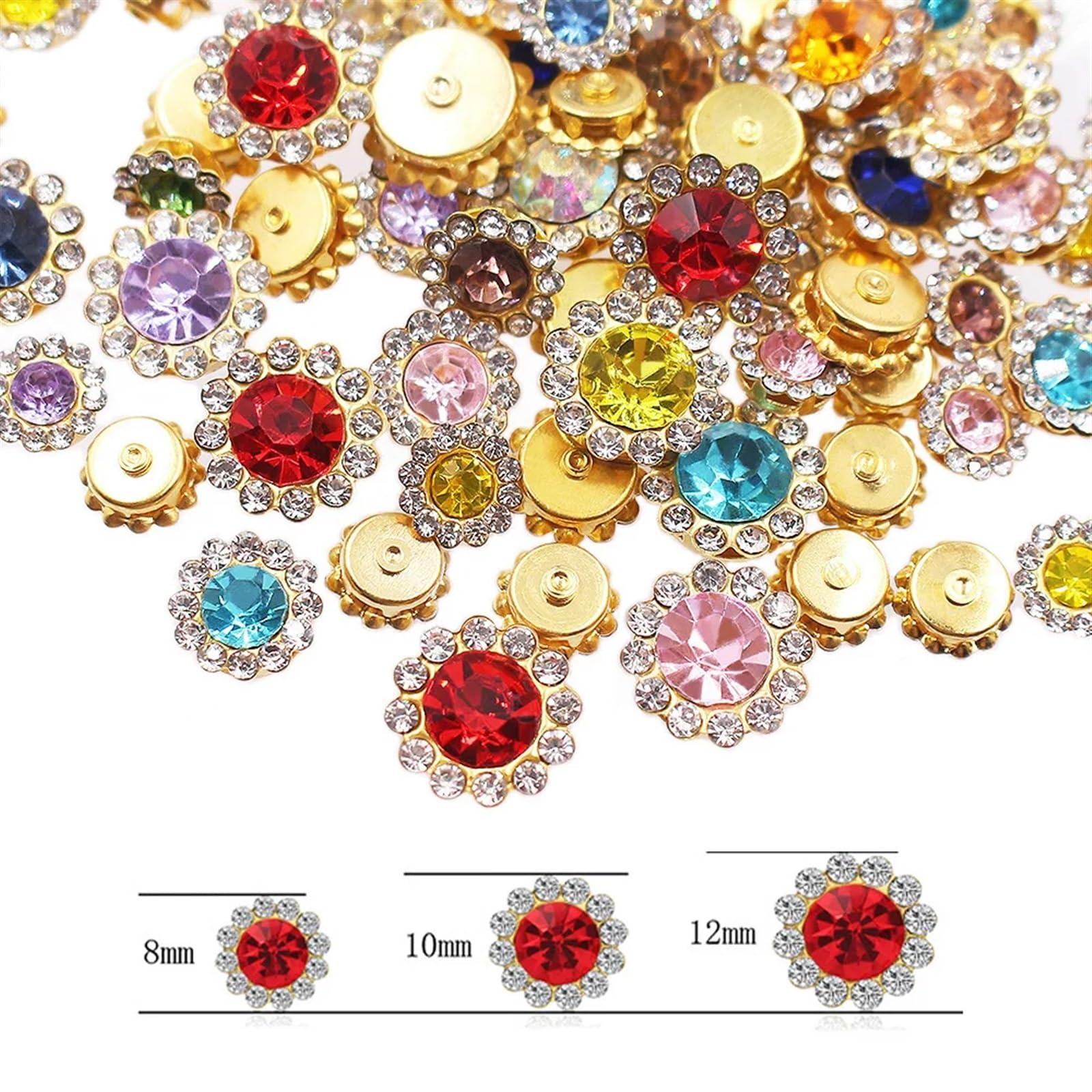 Strass di vetro Strass in vetro incastonati artigli 8-12 mm multicolore, confezione da 30 o 100(topaz-S,100PCS-12MM)