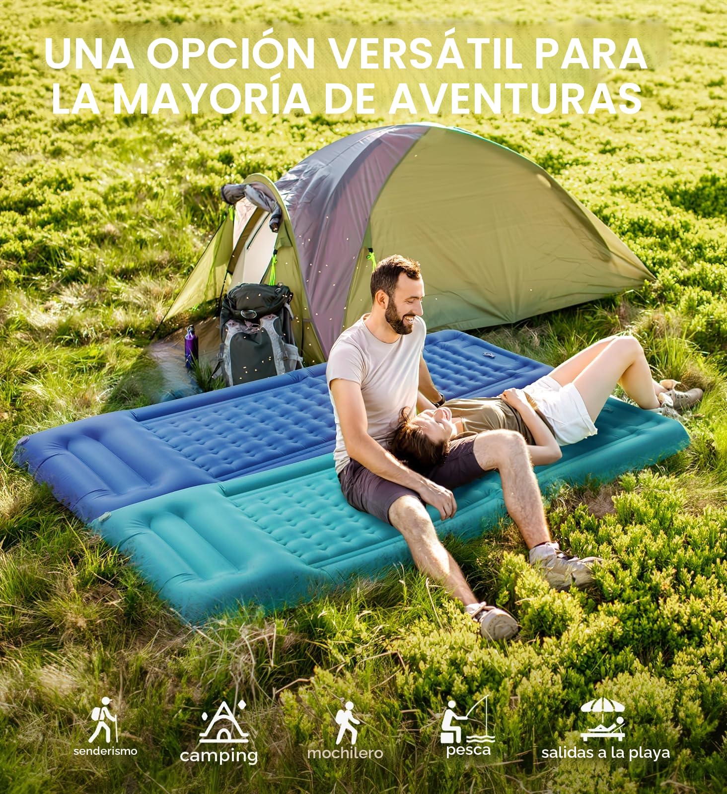Colchón Hinchable 12CM Esterilla Camping Autoinflable, Colchoneta Camping con Almohada Colchoneta Autoinflable para Campin g, Senderismo, Playa, Tienda de Campaña,Azul Turquesa