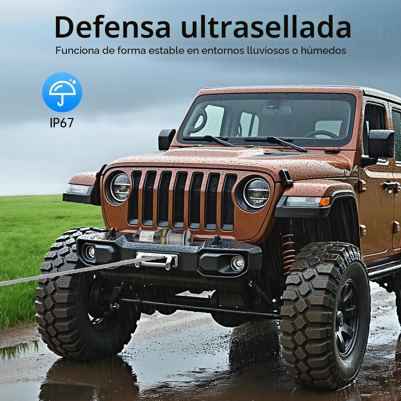 Cabrestante eléctrico 12V 0,4KW con control remoto y 6m de cable de acero, 900kg de fuerza de tracción, elevador de cable compacto para ATV, coche, barco, remolque, todoterreno y rescate