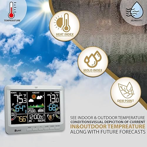 Miniatura 2 de Estación meteorológica para interiores y exteriores, termómetro inalámbrico, reloj atómico para el hogar con gran pantalla constante, monitor de