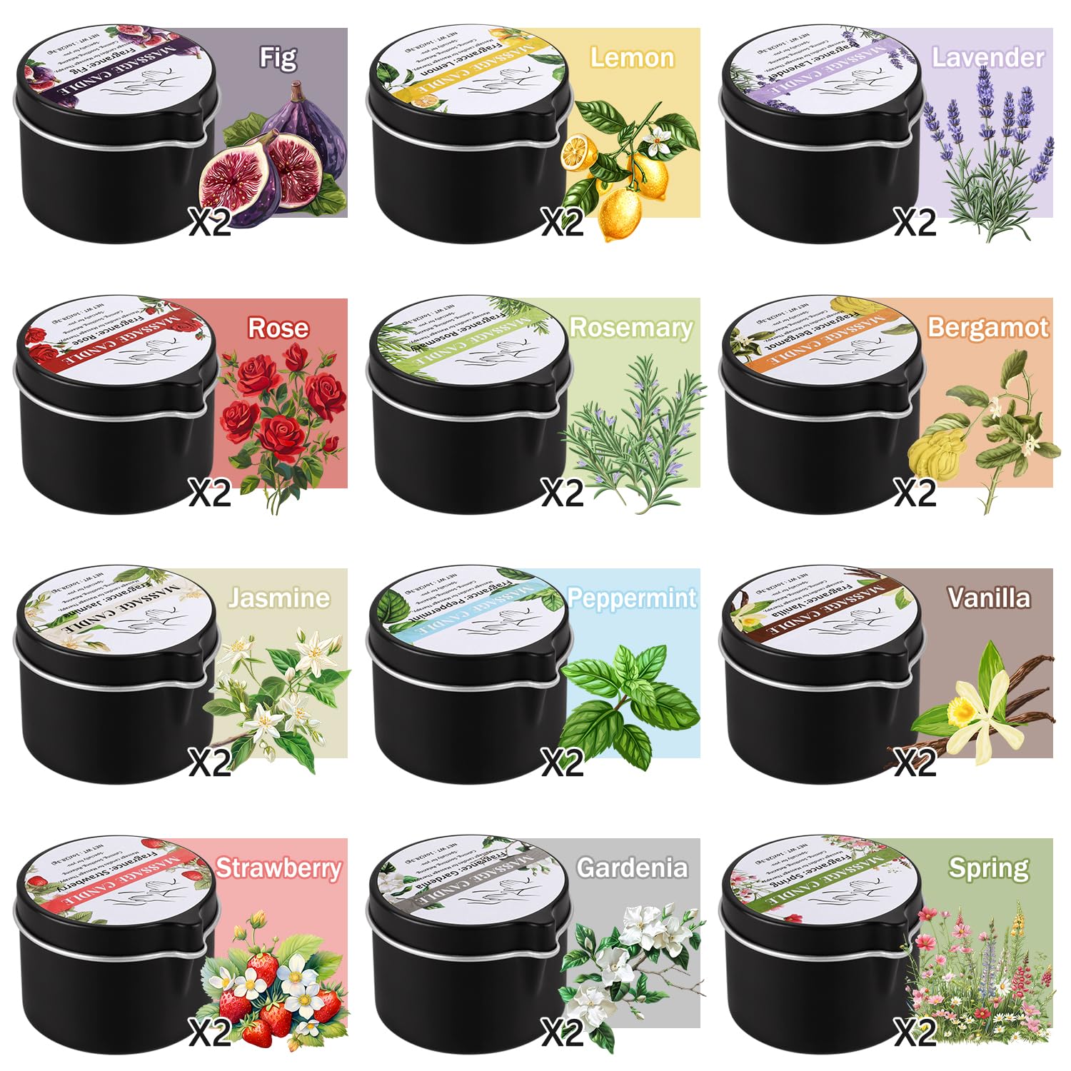 Velas de aceite de masaje para parejas – Juego de 12 fragancias románticas de masaje de baja temperatura, vela de aceite corporal para cita nocturna, spa y cuidado de la piel, regalos de aniversario