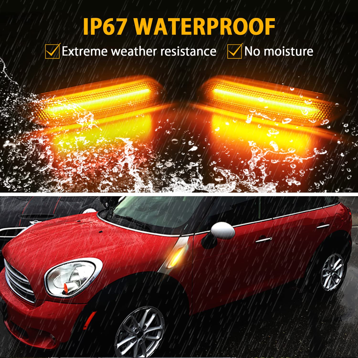 Auto Boczne kierunkowskazy LED, Canbus CE E4 dynamiczne światła boczne do samochodu, żółte bursztynowe super jasne światła pozycyjne z bocznym repeaterem kompatybilne z Mini Cooper R60 R61, 2
