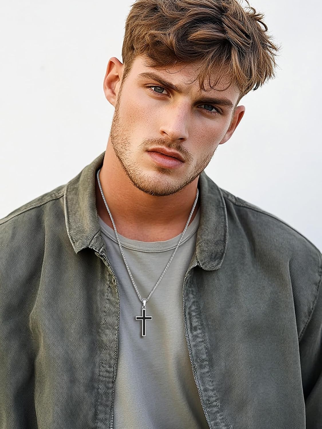 U7 Cross Necklace for Men, Stainless Steel Silver Black Gold Mens Cross Necklace, 22-24 Inches - Image 2