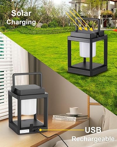 Miniatura 4 de Lámpara de mesa para exteriores, lámparas LED para mesita de noche, faroles solares colgantes al aire libre para patio, impermeable, lámpara