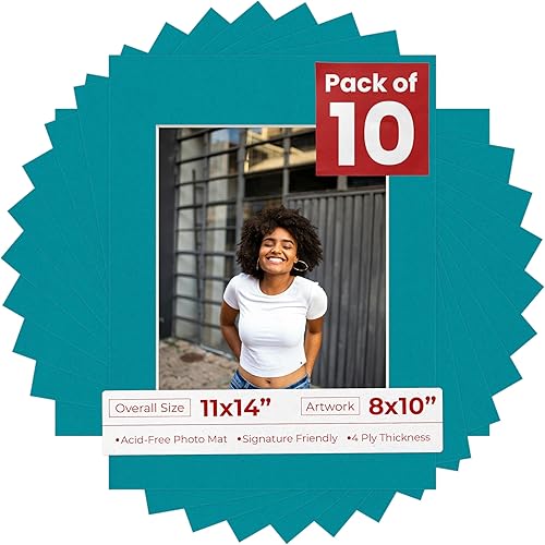 Tapete de 8 x 10 pulgadas para marco de 11 x 14 pulgadas, tablero precortado sin ácidos, verde azulado azul, mate de 8 x 10 pulgadas, hecho para
