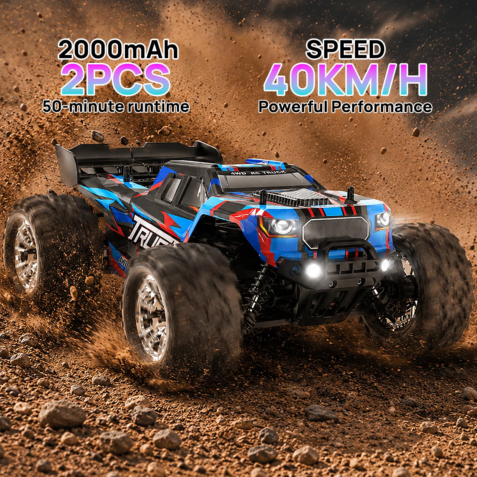 40 KM/H Ferngesteuertes Auto für Erwachsene,1:16 Schnell RC Auto Ferngesteuert Monstertruck, 4WD Auto Ferngesteuert Monster Truck RC Car für Jungen ab 6+ 10 Jahre