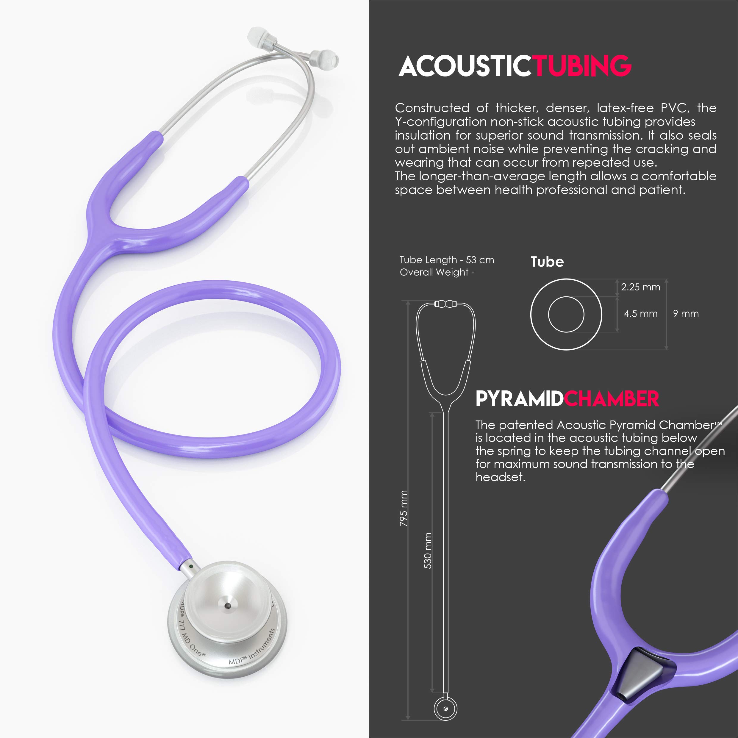 MDF Instruments MD One Fonendoscopio doble cabeza de acero inoxidable - GarantÃa de por vida & Programa-piezas-gratuitas-de-por-vida MDF77707 (Morado Pastel)