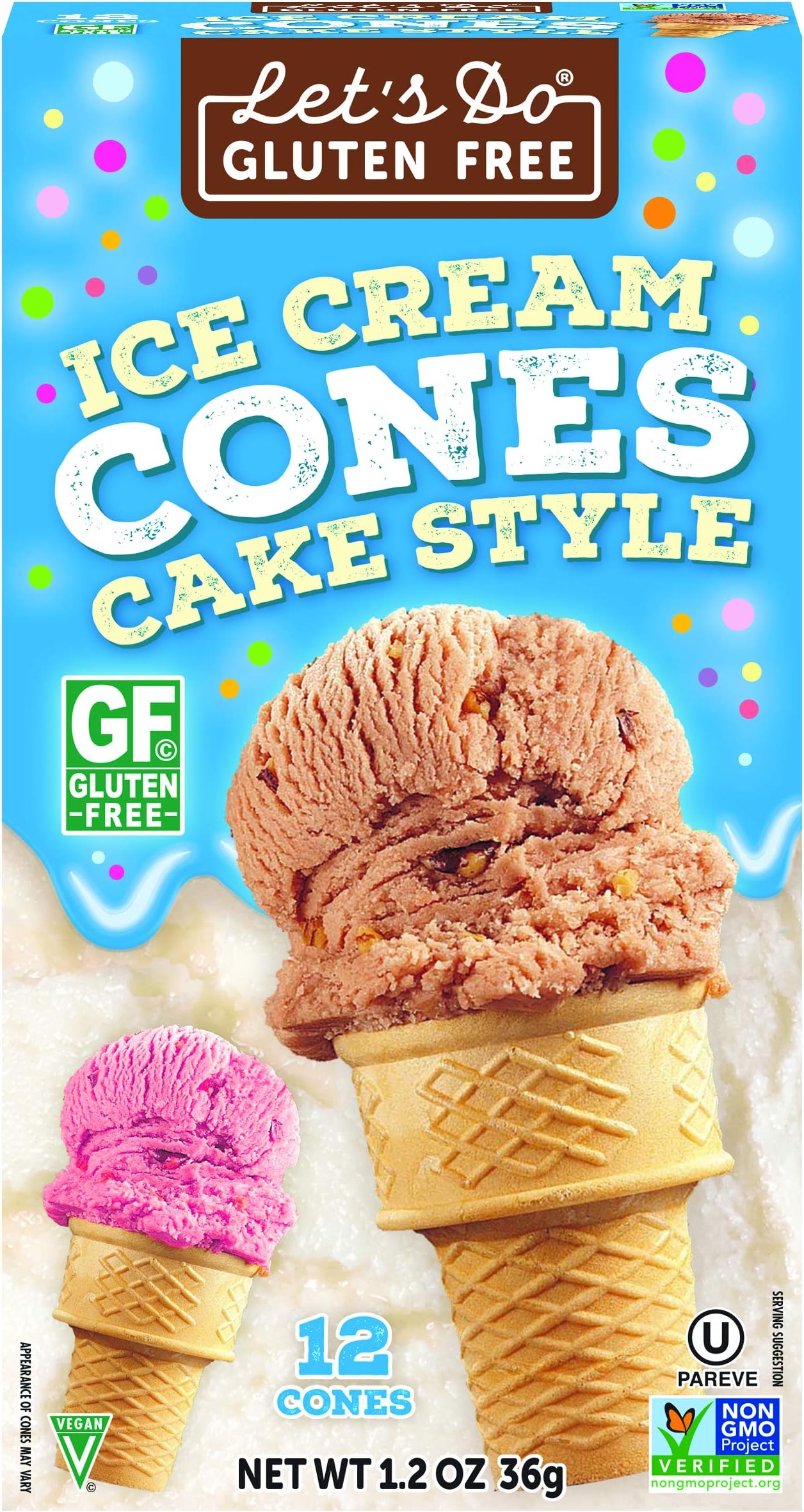 Let's Do OrganicGluten Free Cake Style Ice Cream Cones – Potato Starch, Tapioca Starch, Demerara Sugar, Non-GMO Project Verified – 1.2 Oz (Pack of 12)