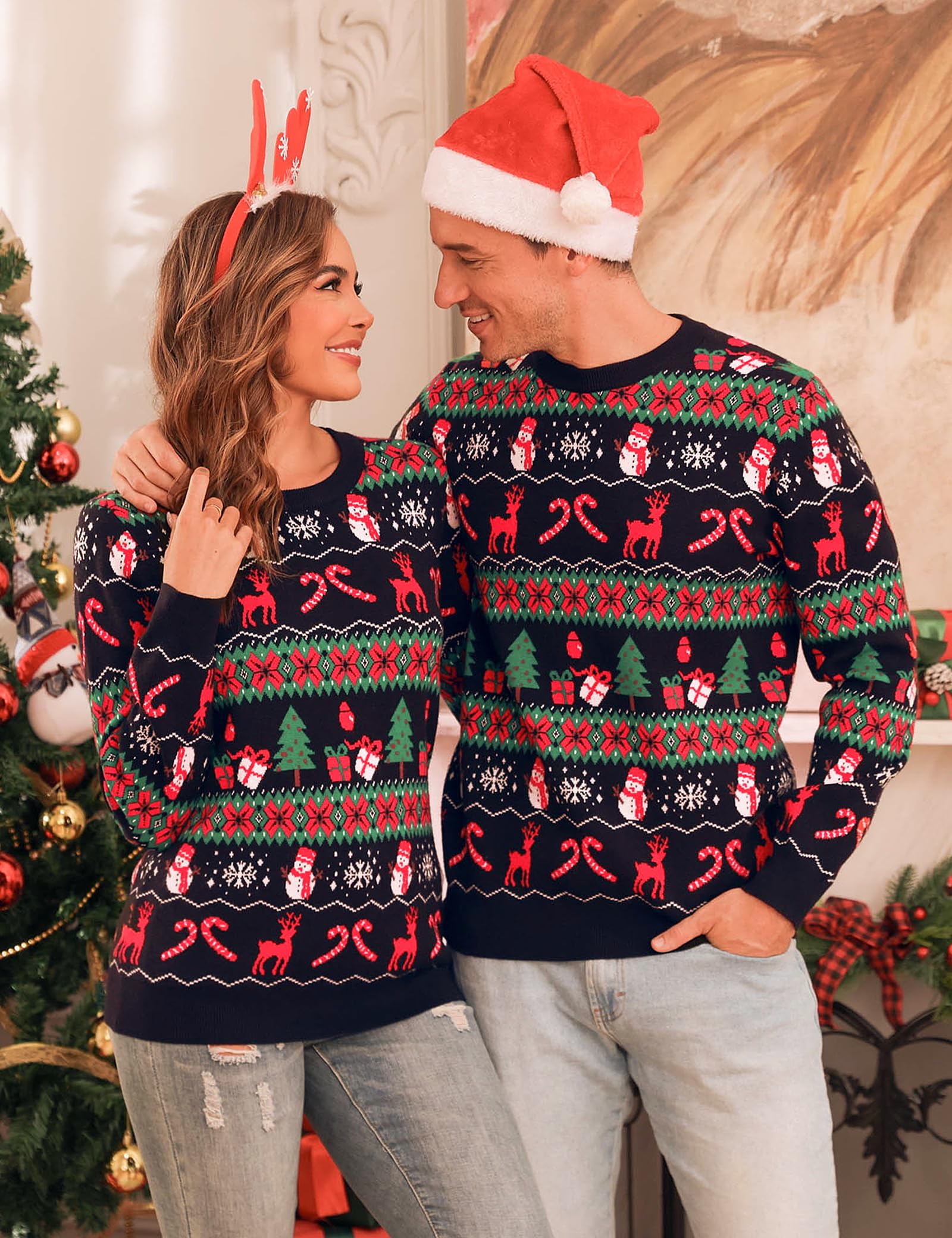 Totatuit Maglione Natalizio da Donna Maglione Lavorato a Maglia Maglione Invernale da Donna con Fiocchi di Neve e Renne