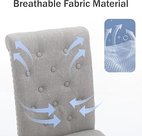 Miniatura 6 de Westice Juego de 4 Sillas de Comedor Tapizadas en Tela Sillas de Cocina Silla Lateral de Comedor con Ribete de Tachuelas y Patas de Madera de Caucho