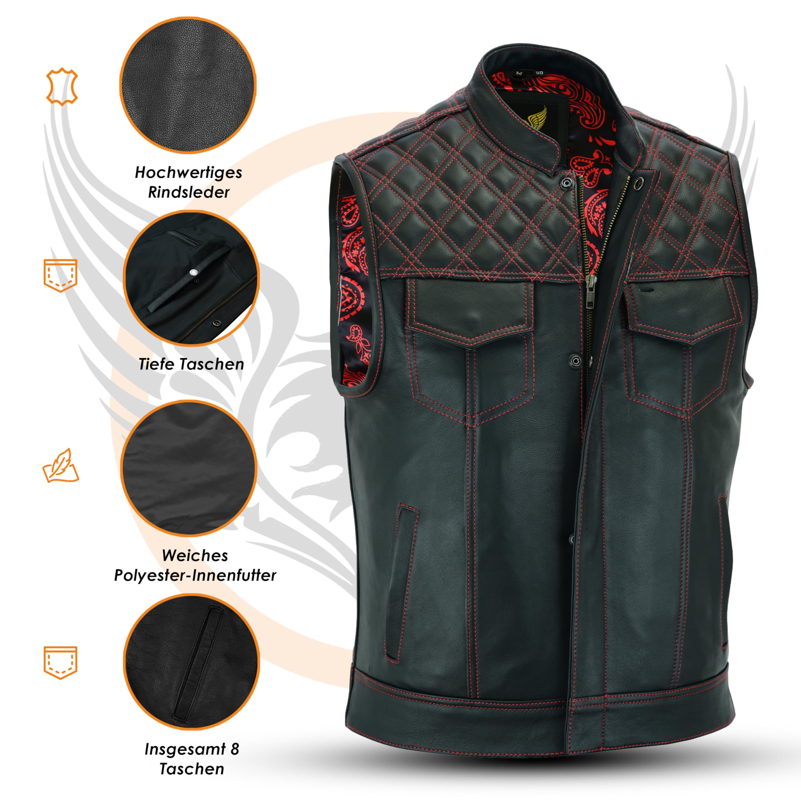 Leatherick Groove Club Herren-Motorradweste aus schwarzem Leder – Bikerweste