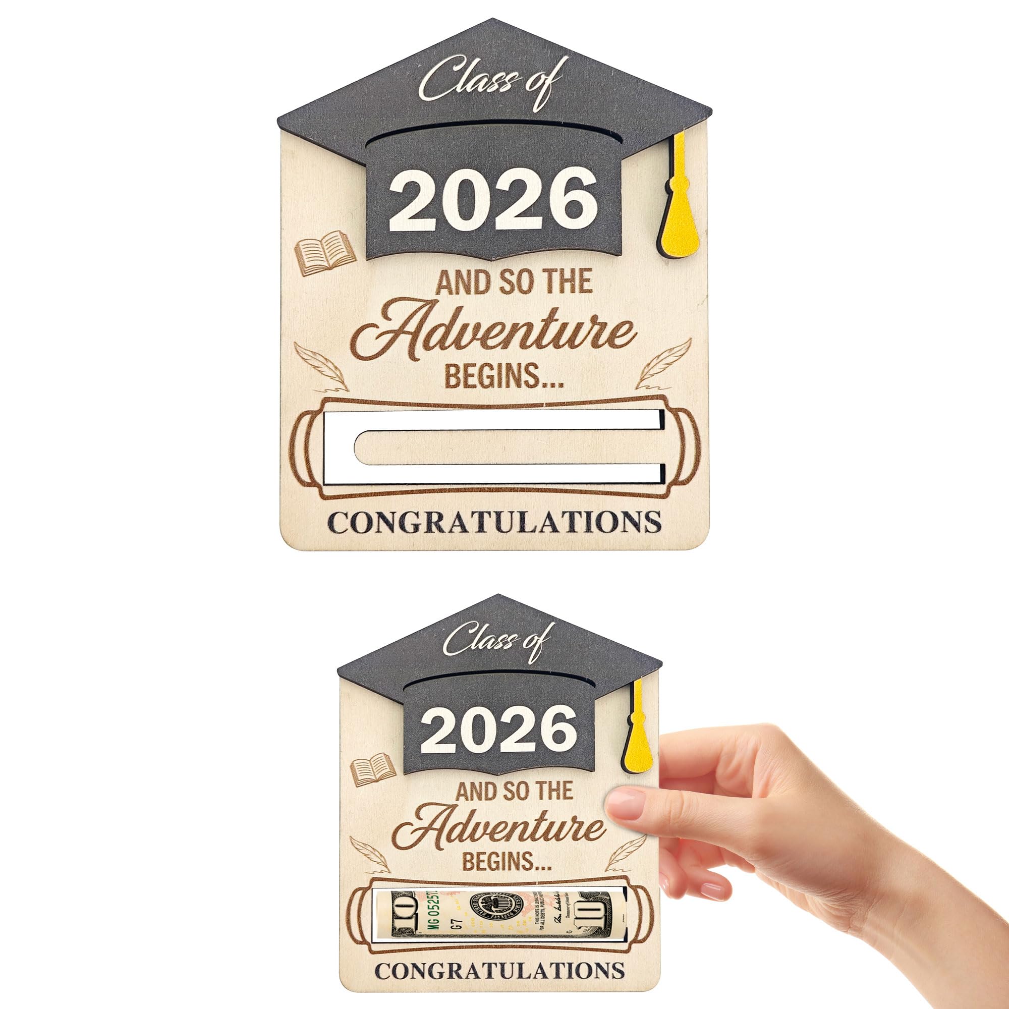 Porte-monnaie 3D bois pour décorations de fête de fin d'études Classe of 2026