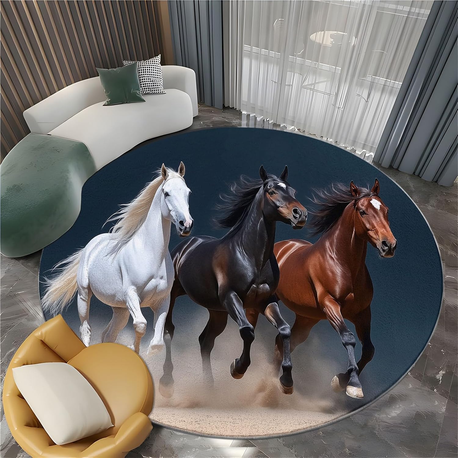 Kids Rugs for Playroom 3ft Animal Horse Round Rug Circle Rug Soft Washable Round Rug for Bedroom Non-Slip Round Kids Rug for Nursery Classroom Living Room