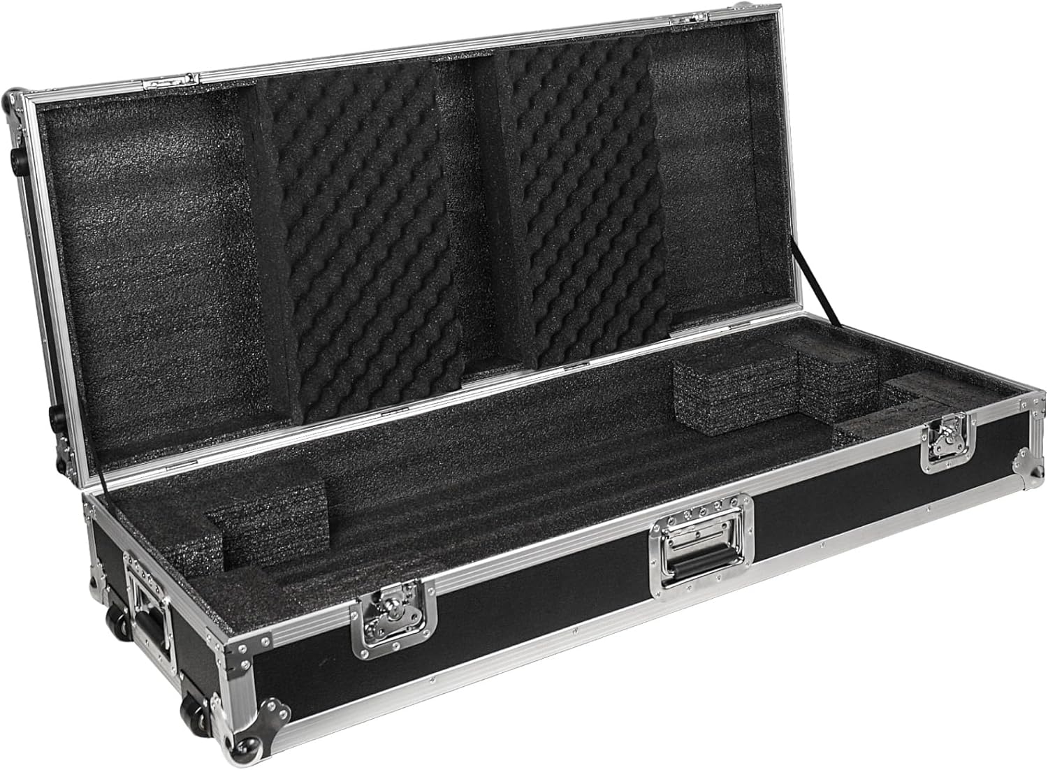 Sound Town Plywood 61-Note Keyboard ATA Flight Case, with Recessed Wheels, Handles and Latches, High-density Foam Interior (STRC-KB61W)