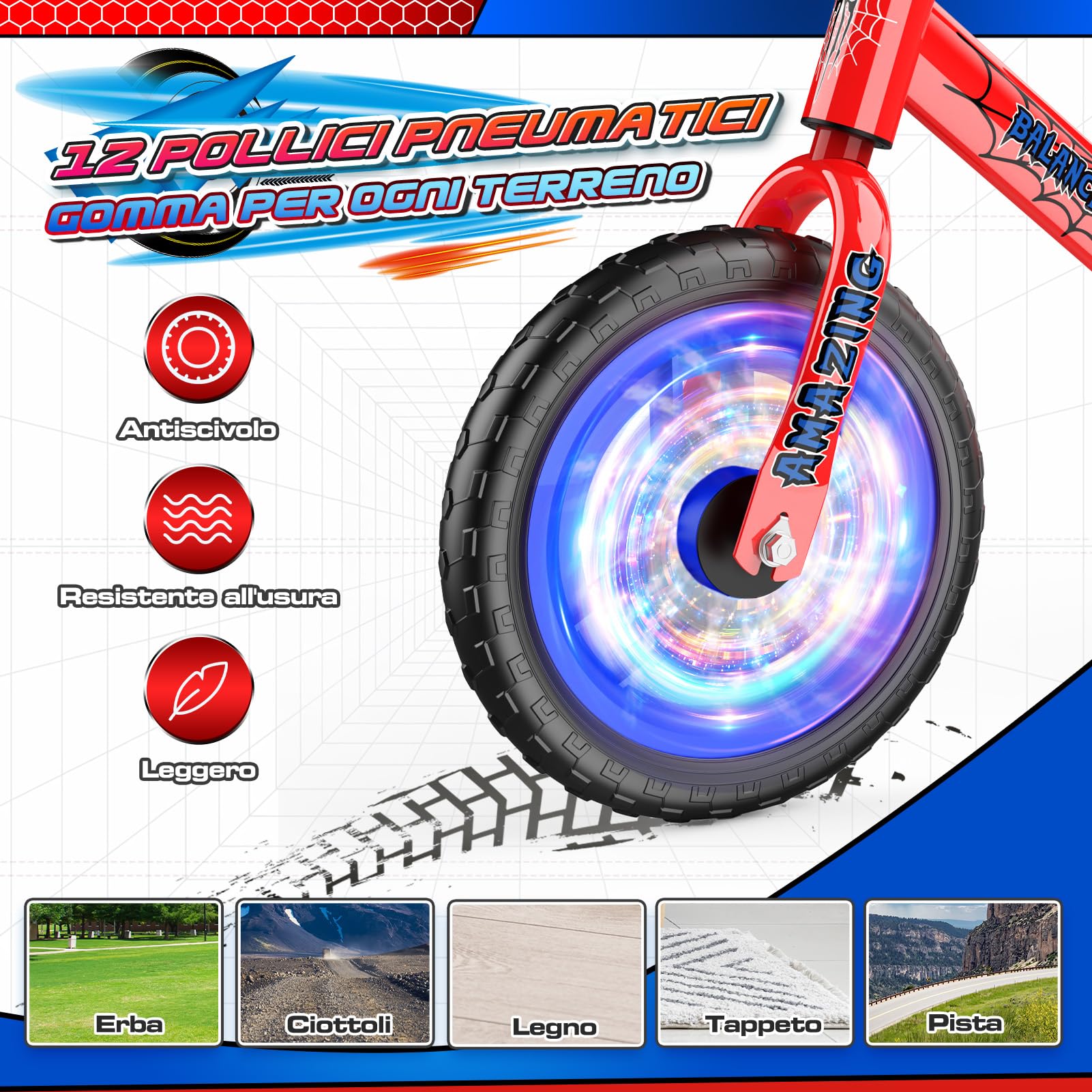 Braxel Bicicletta Bambini Senza Pedali 2-6 Anni, Giocattoli Giochi per Bambini 2 3 4 5 6 Anni Regalo Bambino, Bici Senza Pedali Balance Bike per l'Equilibrio, Manubrio e Sellino Regolabili, Max 35 KG
