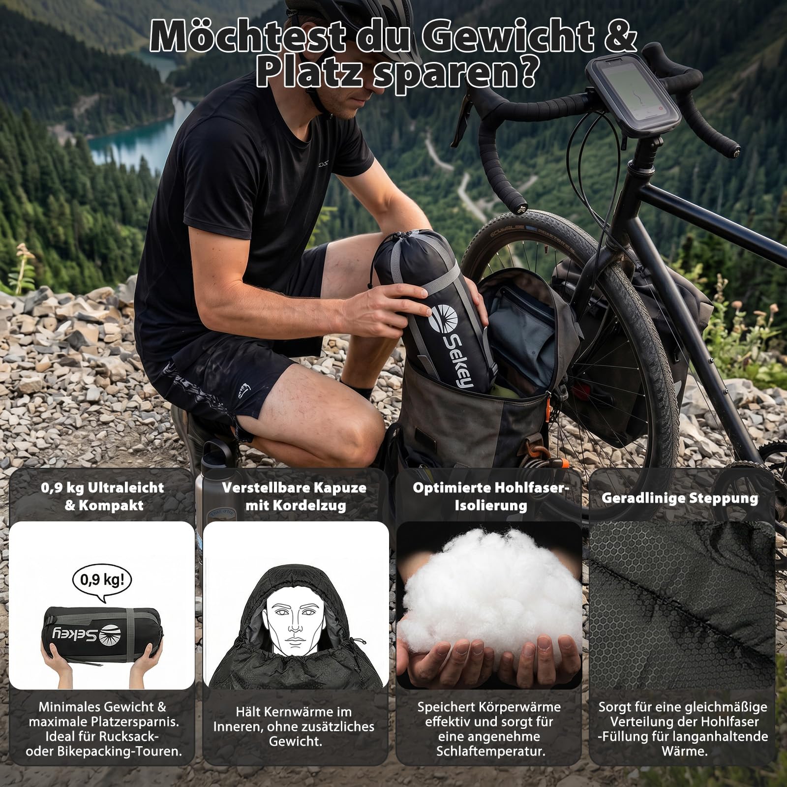 Sekey Schlafsack Erwachsene, 0,9 kg/ 1,7 kg Mumienschlafsack mit Anti-Klemm-Reißverschluss, Wasserabweisend & Reißfest, Atmungsaktiv Hautfreundlich, für Outdoor Camping & Reise, 220x80x50 cm