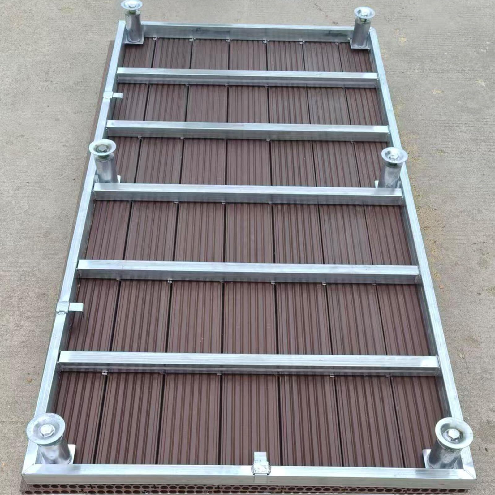 Suelo De Patio Con Plataforma De Plataforma Flotante,Plataforma | De Terraza Compuesta De Madera Modular,84x84x20cm,con Patas De Metal Ajustables,Impermeable(Teak color)