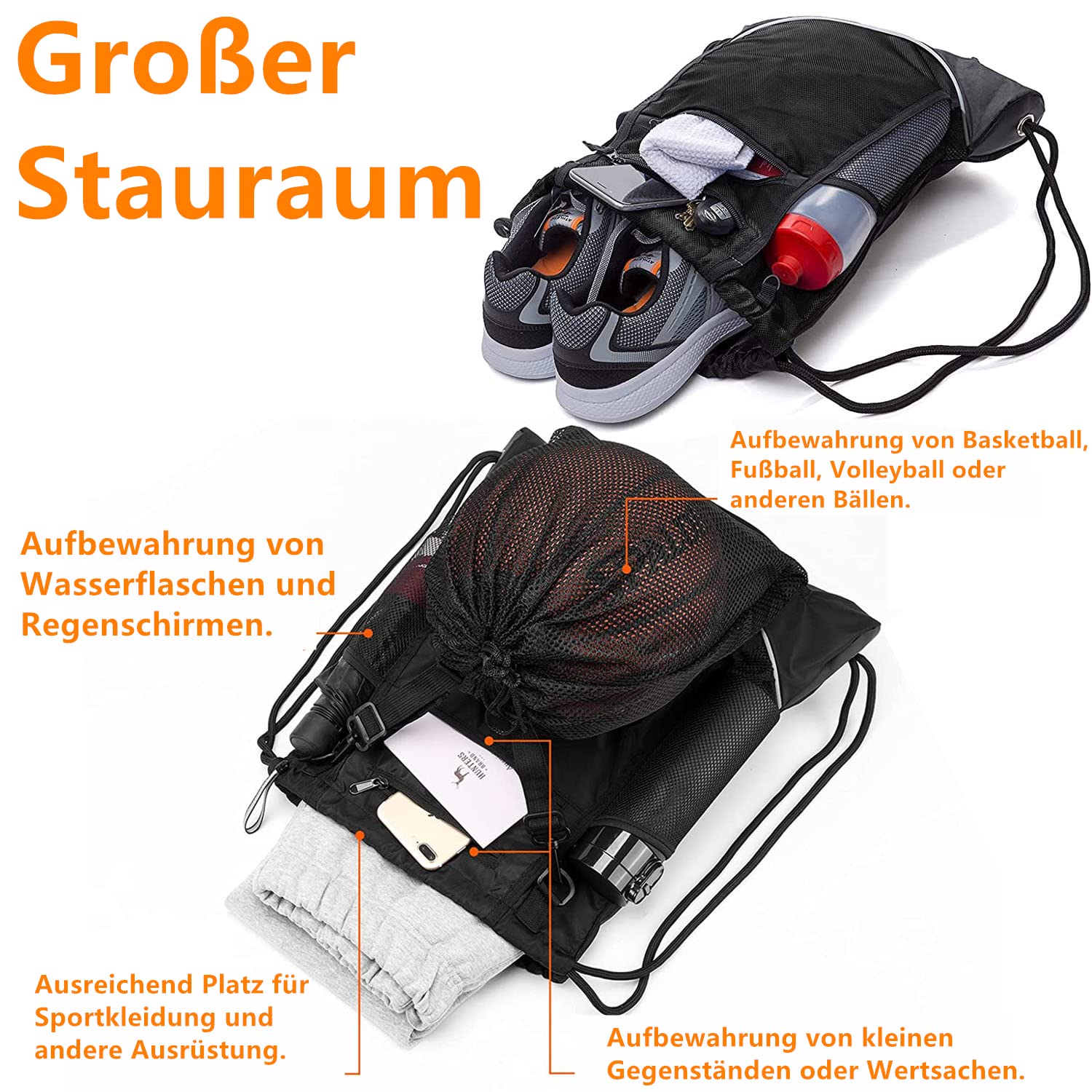 Sacs à Cordon JIELISI étanche Avec Cordon De Serrage, Sac De Sport, Sac à Dos Unisexe, Sac De Basket-ball, De Football, Sac De Gym Avec Poches