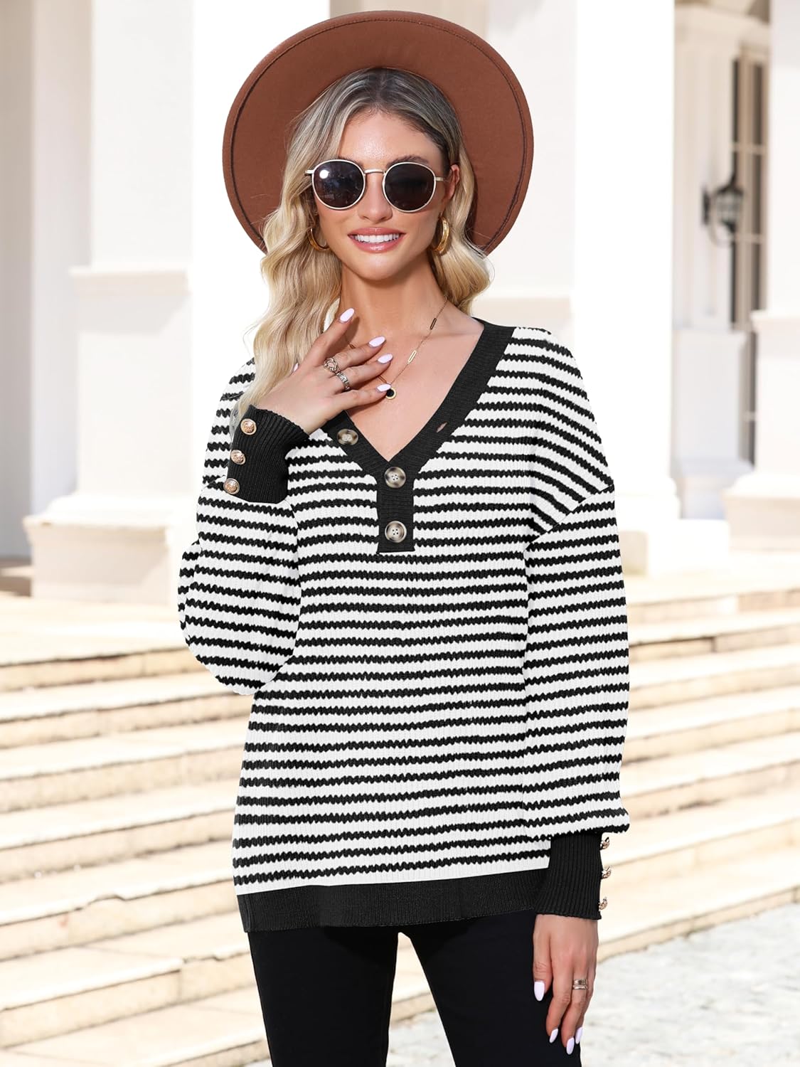 Soesdemo Oversized Sweaters for Women Warm Cozy Chunky Soft Casual Knitted V Neck Button Down Pullover Tunic Sweaters - Image 2