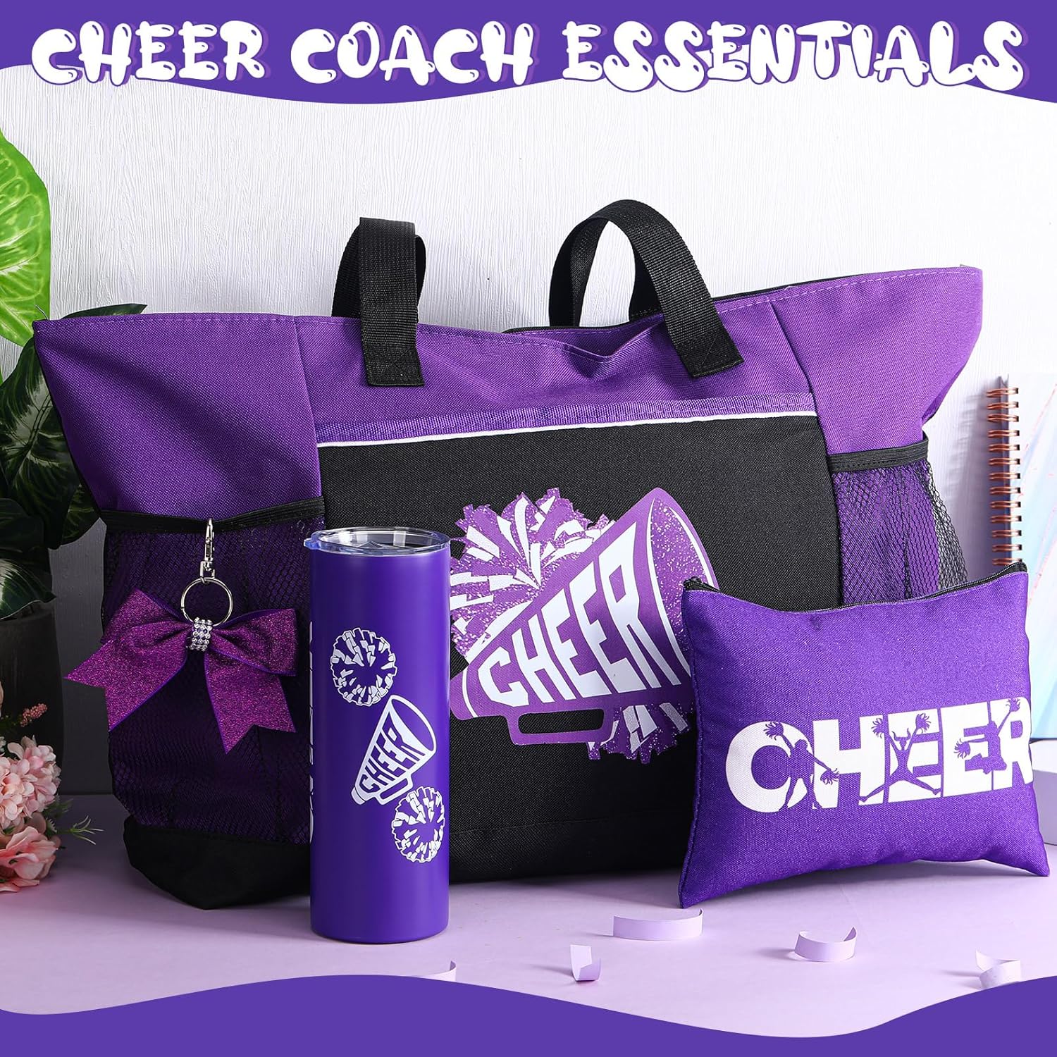 Patelai 4 Pcs Cheerleader Gifts Set Cheer Tote Bag 20 oz Tumbler Makeup Bag Keychain Stuff Accessories for Cheerleader - Image 3