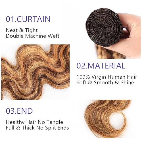 Miniatura 4 de 427 rubio miel paquetes de cabello humano ondulado paquetes de cabello humano 100% brasileño paquete 10A rubio miel virgen paquetes de extensiones