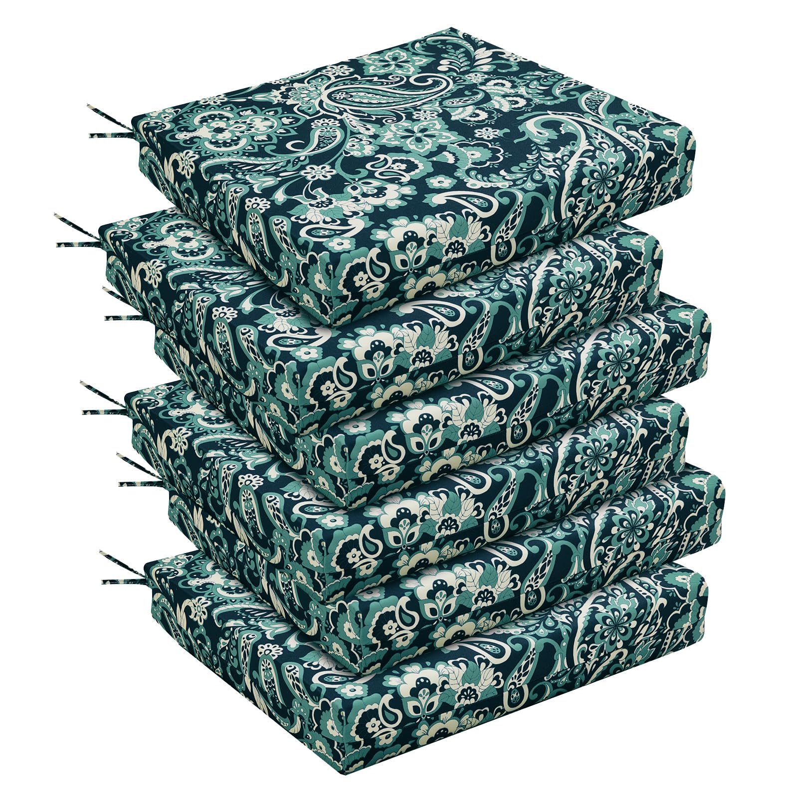 downluxe Outdoor Chair Cushions Set of 6 for Patio Furniture, Water-Resistant Square Corner Patio Chair Cushions with Ties, High Density Foam Outdoor
