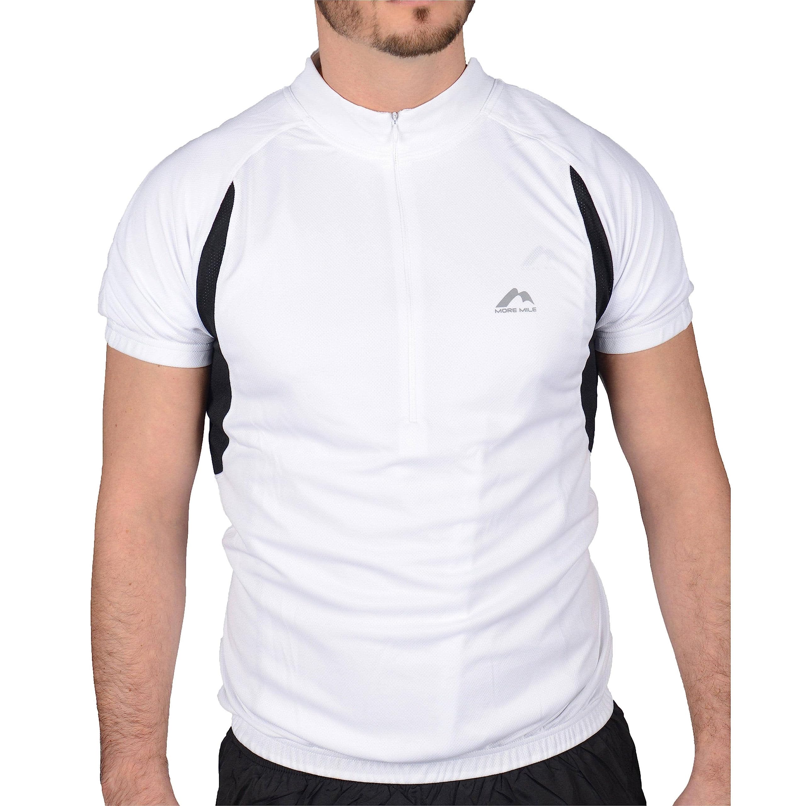 More Mile Short Sleeve Half Zip Mens Cycling Jersey - White - M