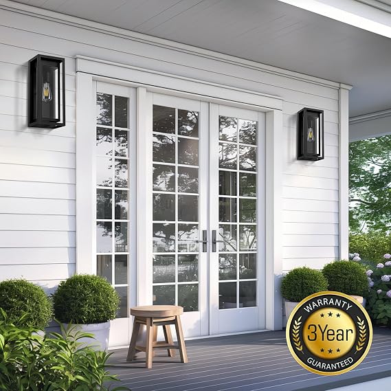 3 Pack 15 Large Outdoor Wall Lights, Matte Black Outdoor Sconces