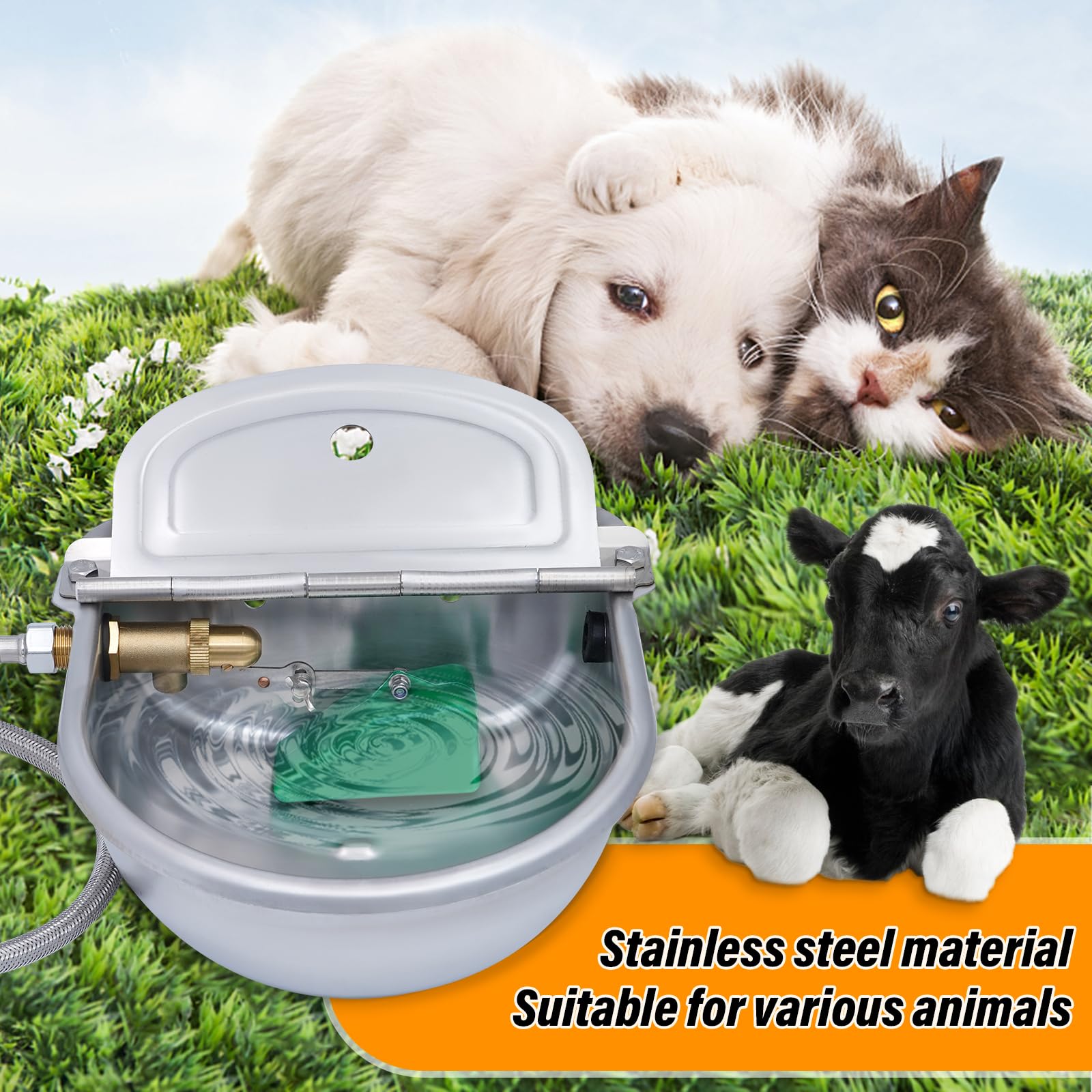 Abbeveratoio automatico in acciaio inox fuso con valvola galleggiante da 1/2 pollici in ottone per cavalli, bovini, cani e galline