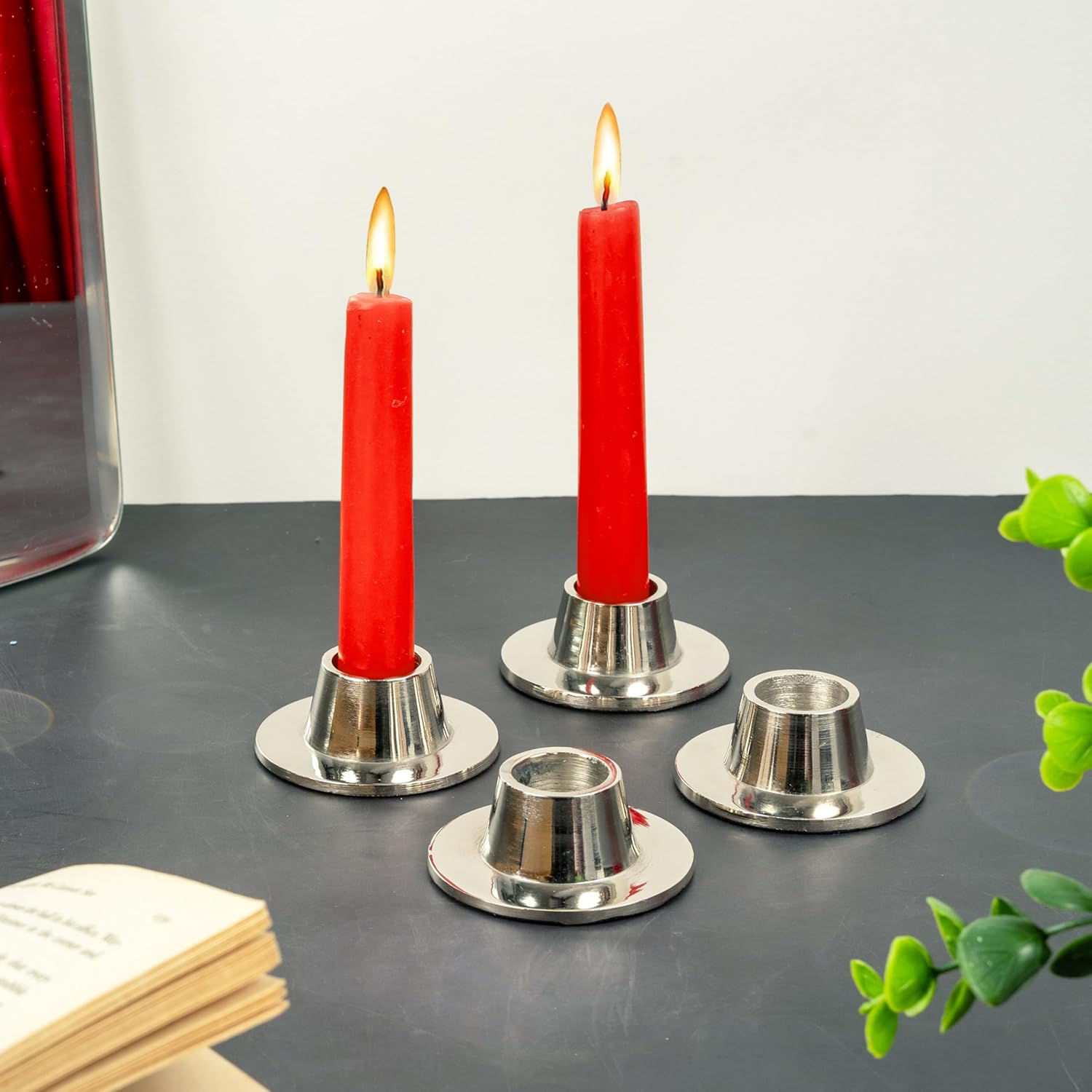 Rely+ Silver Metal Candle Holders for Taper Candlestick Set of 4 Modern Decor for Home Table Centerpiece for Wedding, Parties, Dinners, Decorations - Fit 3/4" Candles - Image 8