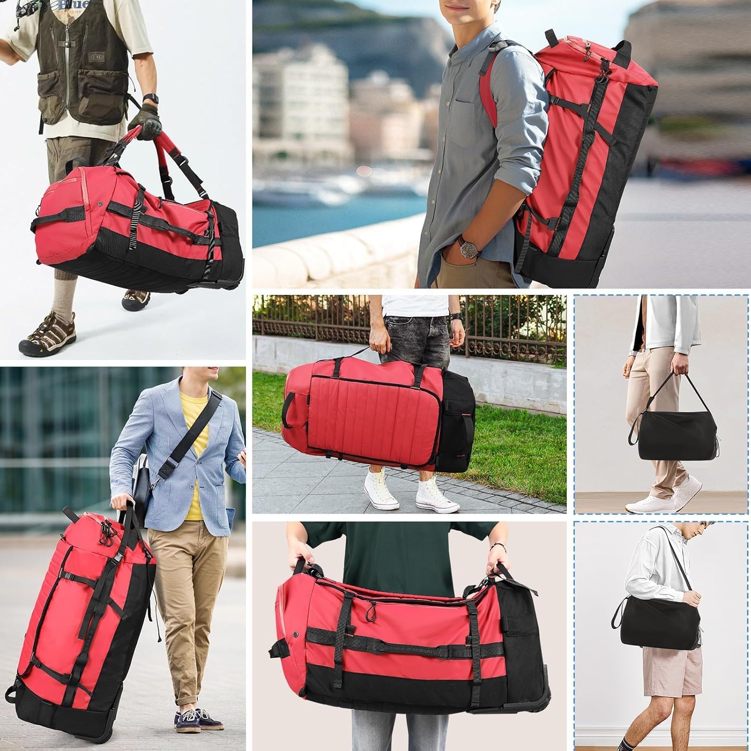 Rolling Duffle Bag with Wheels,86L 30”Carry on Luggage with Wheels,Folding Travel Bag,Duffle Backpack with Separate Shoe Compartment (red) - Image 7