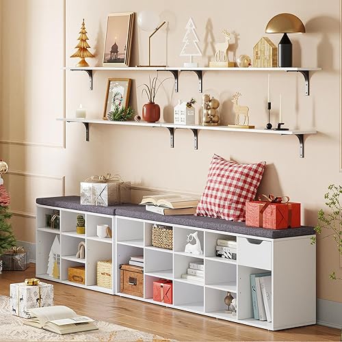 Miniatura 35 de DINZI LVJ Banco de zapatos, banco de almacenamiento de entrada con cajón y 8 cubículos, estantes ajustables, organizador de zapatos para sala de