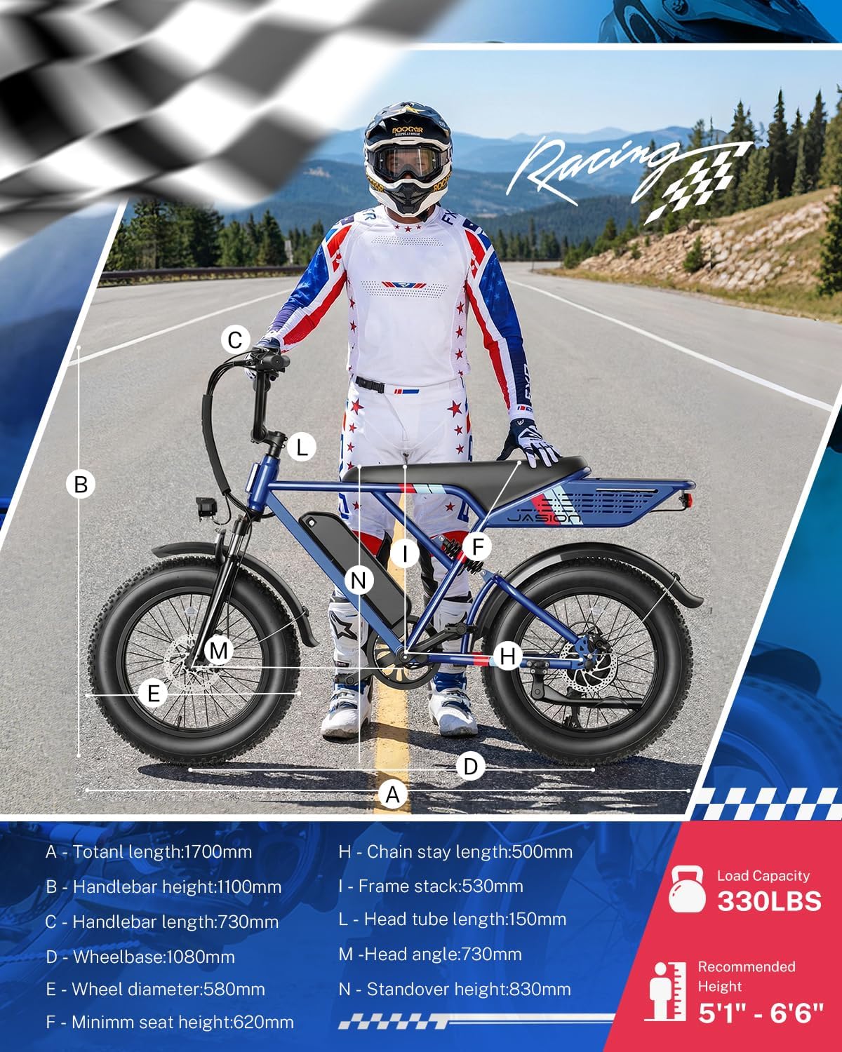 Jasion RetroVolt Electric Bike for Adults,【2000W Peak Motor & 30MPH & 70Miles】 Electric Mountain Bike, Full Suspension Ebikes for Adults, 20" Fat Tire Ebike with 48V 13Ah Battery Electric Dirt Bike