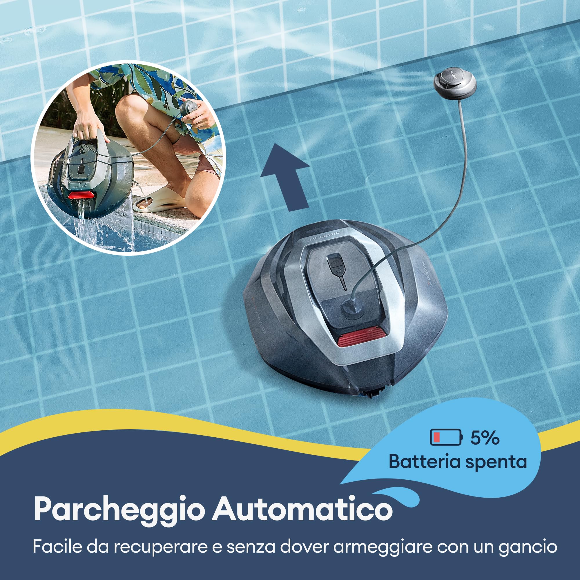 Ultenic Pooleco 10 Robot Piscina Senza Fili,Doppia Filtrazione,Doppio Motore,robot piscina fuori terra, 90 Min di Pulizia,Parcheggio Automatico, per piscine fino a 80 m²
