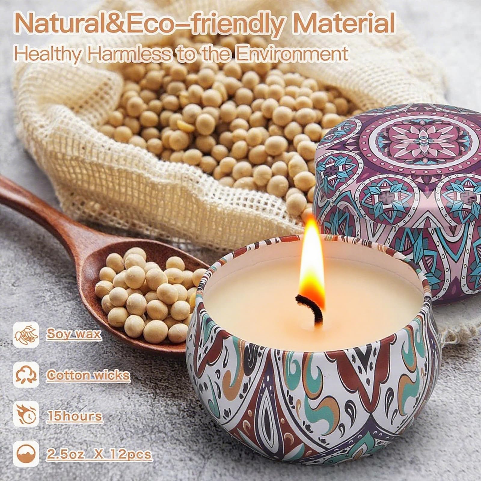 Set Regalo di Candele Profumate, 12 Pezzi di Candele di Cera di Soia per Aromaterapia Fruttata e Floreale per la Casa, Sollievo dallo Stress, Relax, 250 Ore di Durata, Regali di Compleanno per Donne