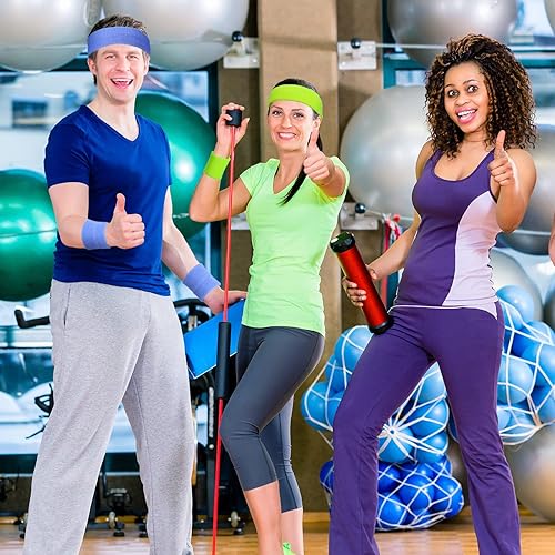 Miniatura 2 de Juego de 24 bandas de neón de los años 80, incluye 8 diademas deportivas y 16 pulseras elásticas para el sudor, bandas elásticas para el sudor de